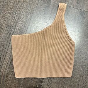 Aritiza Babaton Tan Asymmetrical Ribbed Tank Top